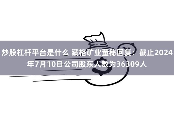 炒股杠杆平台是什么 藏格矿业董秘回复：截止2024年7月10日公司股东人数为36309人